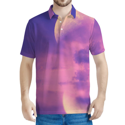 Purple Sky And Full Moon Print Men's Polo Shirt