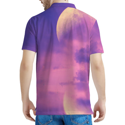 Purple Sky And Full Moon Print Men's Polo Shirt