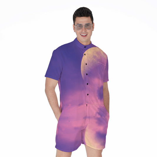 Purple Sky And Full Moon Print Men's Rompers