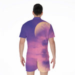 Purple Sky And Full Moon Print Men's Rompers