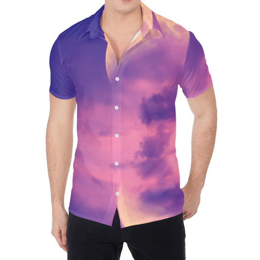 Purple Sky And Full Moon Print Men's Shirt