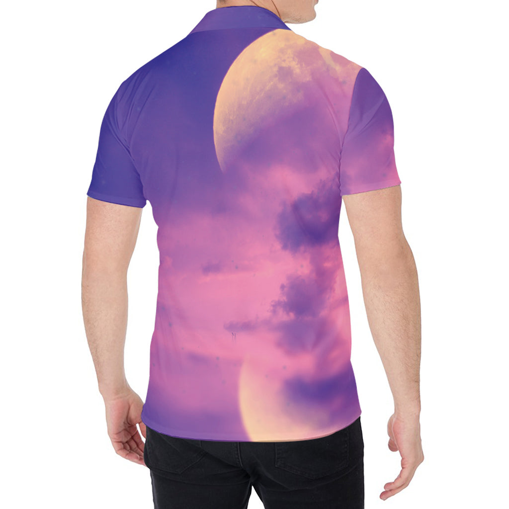 Purple Sky And Full Moon Print Men's Shirt