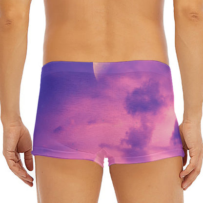 Purple Sky And Full Moon Print Men's Short Boxer Briefs