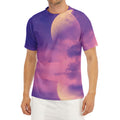 Purple Sky And Full Moon Print Men's Short Sleeve Rash Guard