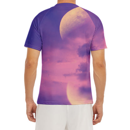 Purple Sky And Full Moon Print Men's Short Sleeve Rash Guard