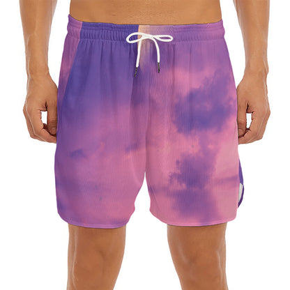 Purple Sky And Full Moon Print Men's Split Running Shorts