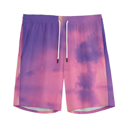 Purple Sky And Full Moon Print Men's Sports Shorts