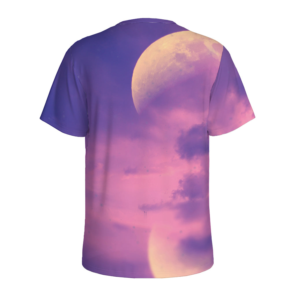 Purple Sky And Full Moon Print Men's Sports T-Shirt