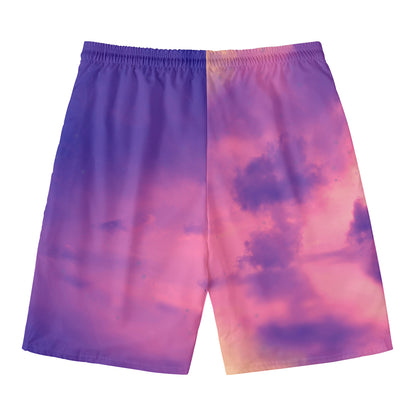 Purple Sky And Full Moon Print Men's Swim Trunks