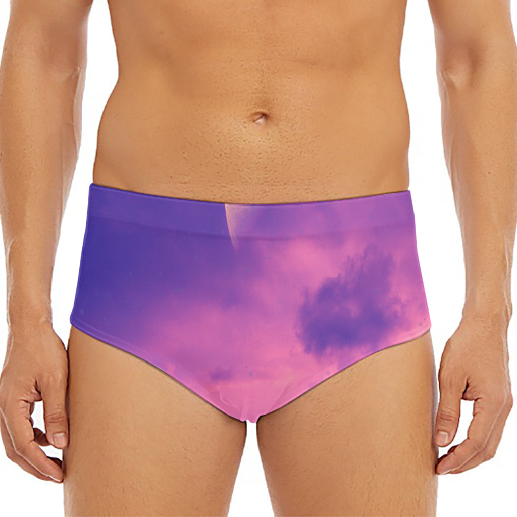 Purple Sky And Full Moon Print Men's Triangle Swim Briefs