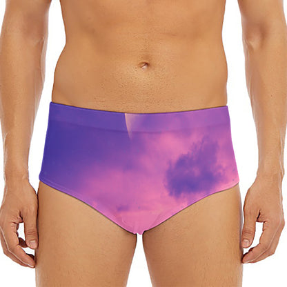 Purple Sky And Full Moon Print Men's Triangle Swim Briefs