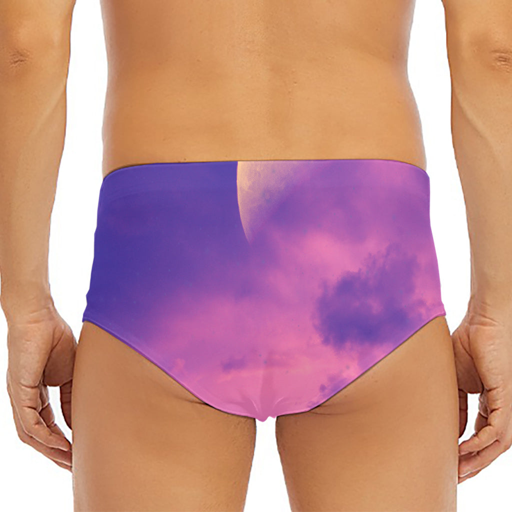 Purple Sky And Full Moon Print Men's Triangle Swim Briefs