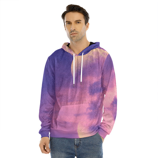 Purple Sky And Full Moon Print Men's Velvet Pullover Hoodie