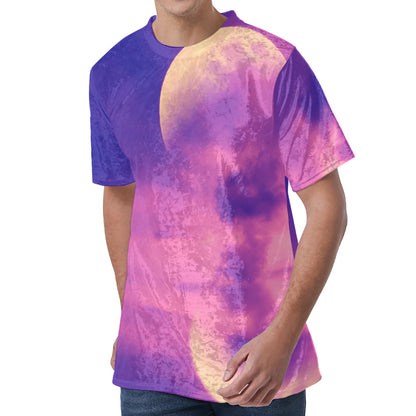 Purple Sky And Full Moon Print Men's Velvet T-Shirt