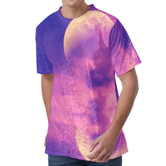 Purple Sky And Full Moon Print Men's Velvet T-Shirt