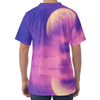 Purple Sky And Full Moon Print Men's Velvet T-Shirt