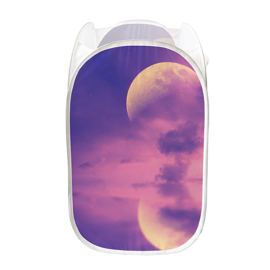 Purple Sky And Full Moon Print Mesh Laundry Hamper