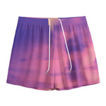 Purple Sky And Full Moon Print Mesh Shorts
