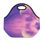 Purple Sky And Full Moon Print Neoprene Lunch Bag