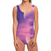 Purple Sky And Full Moon Print One Piece Swimsuit