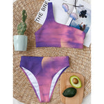 Purple Sky And Full Moon Print One Shoulder Bikini Top