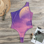 Purple Sky And Full Moon Print One Shoulder Bodysuit