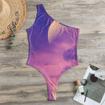 Purple Sky And Full Moon Print One Shoulder Bodysuit