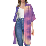Purple Sky And Full Moon Print Open Front Beach Cover Up