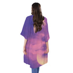 Purple Sky And Full Moon Print Open Front Beach Cover Up