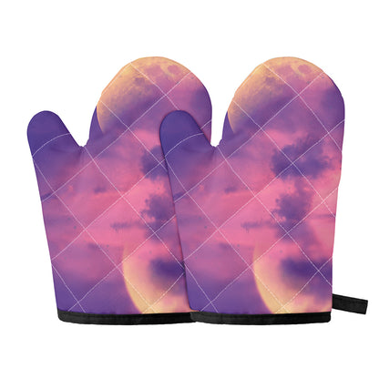 Purple Sky And Full Moon Print Oven Mitts