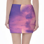 Purple Sky And Full Moon Print Pencil Mini Skirt