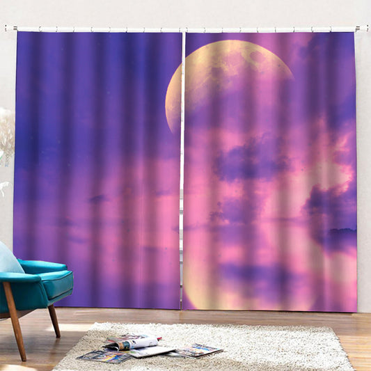 Purple Sky And Full Moon Print Pencil Pleat Curtains