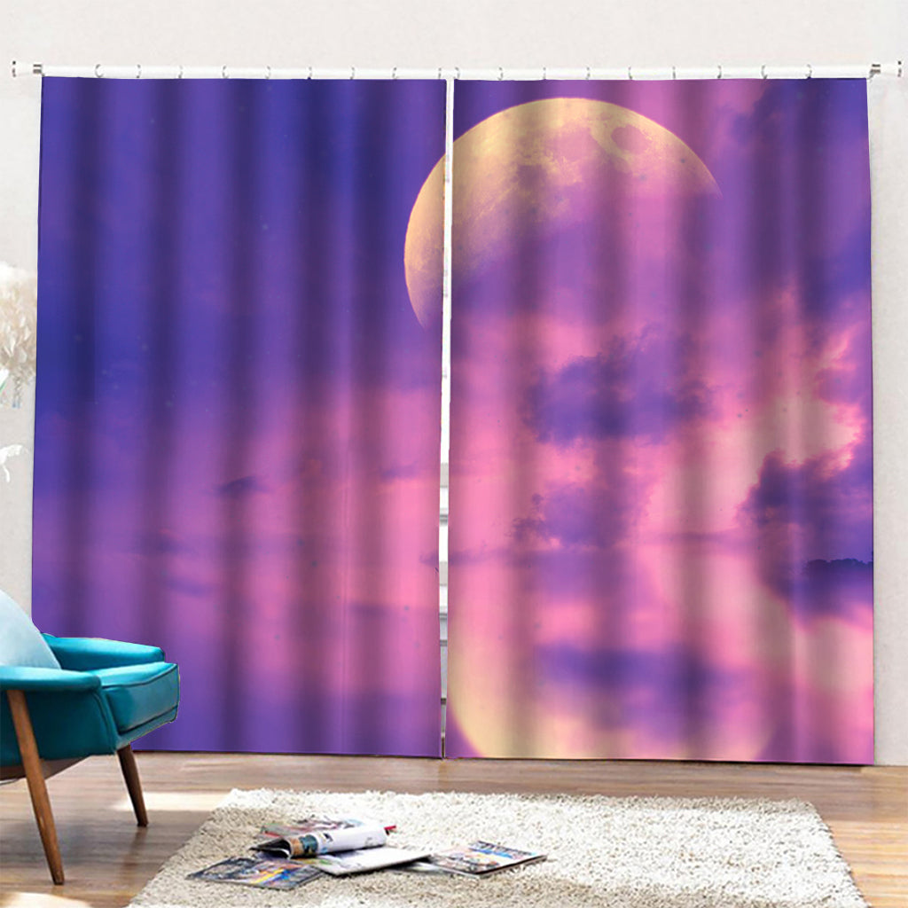 Purple Sky And Full Moon Print Pencil Pleat Curtains