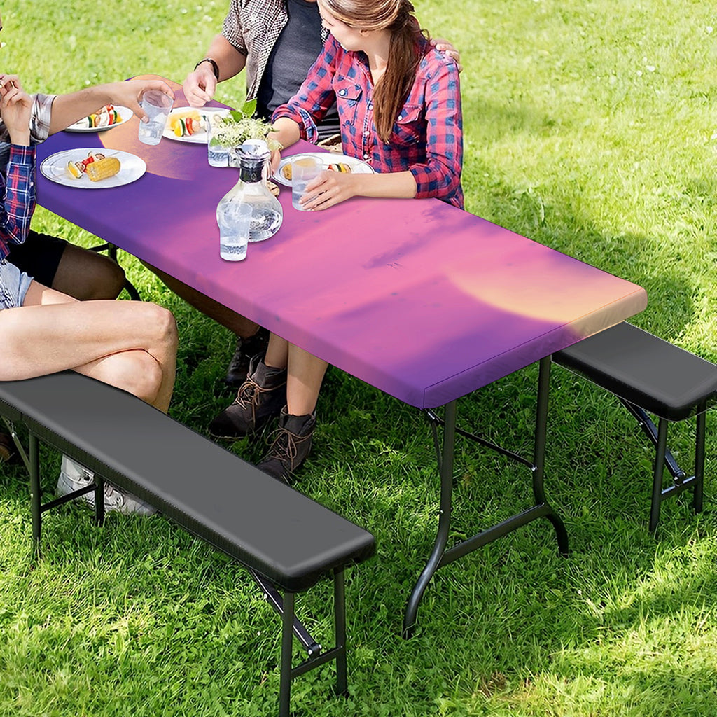 Purple Sky And Full Moon Print Picnic Table Cover