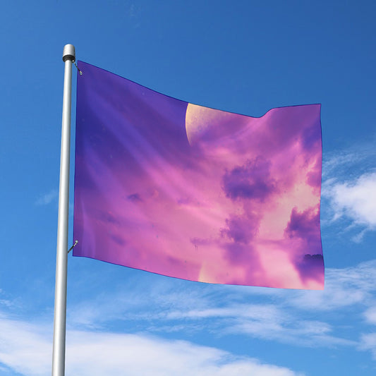 Purple Sky And Full Moon Print Polyester Flag