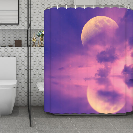 Purple Sky And Full Moon Print Polyester Shower Curtain
