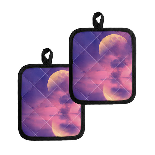 Purple Sky And Full Moon Print Pot Holders