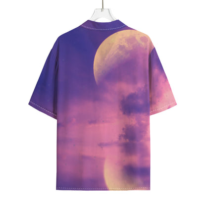 Purple Sky And Full Moon Print Rayon Hawaiian Shirt