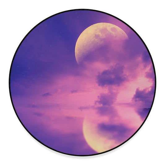 Purple Sky And Full Moon Print Round Floor Mat