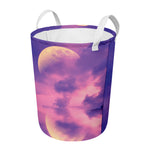 Purple Sky And Full Moon Print Round Laundry Basket