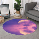Purple Sky And Full Moon Print Round Rug