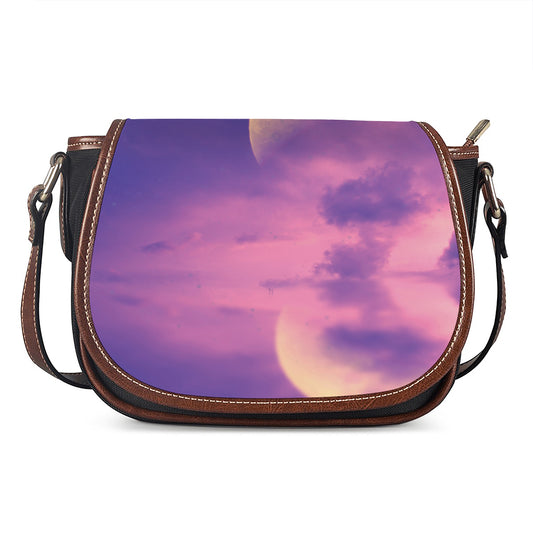 Purple Sky And Full Moon Print Saddle Bag
