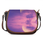 Purple Sky And Full Moon Print Saddle Bag