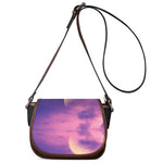 Purple Sky And Full Moon Print Saddle Bag