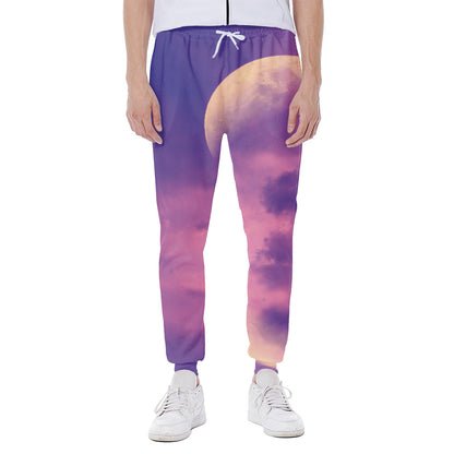 Purple Sky And Full Moon Print Scuba Joggers