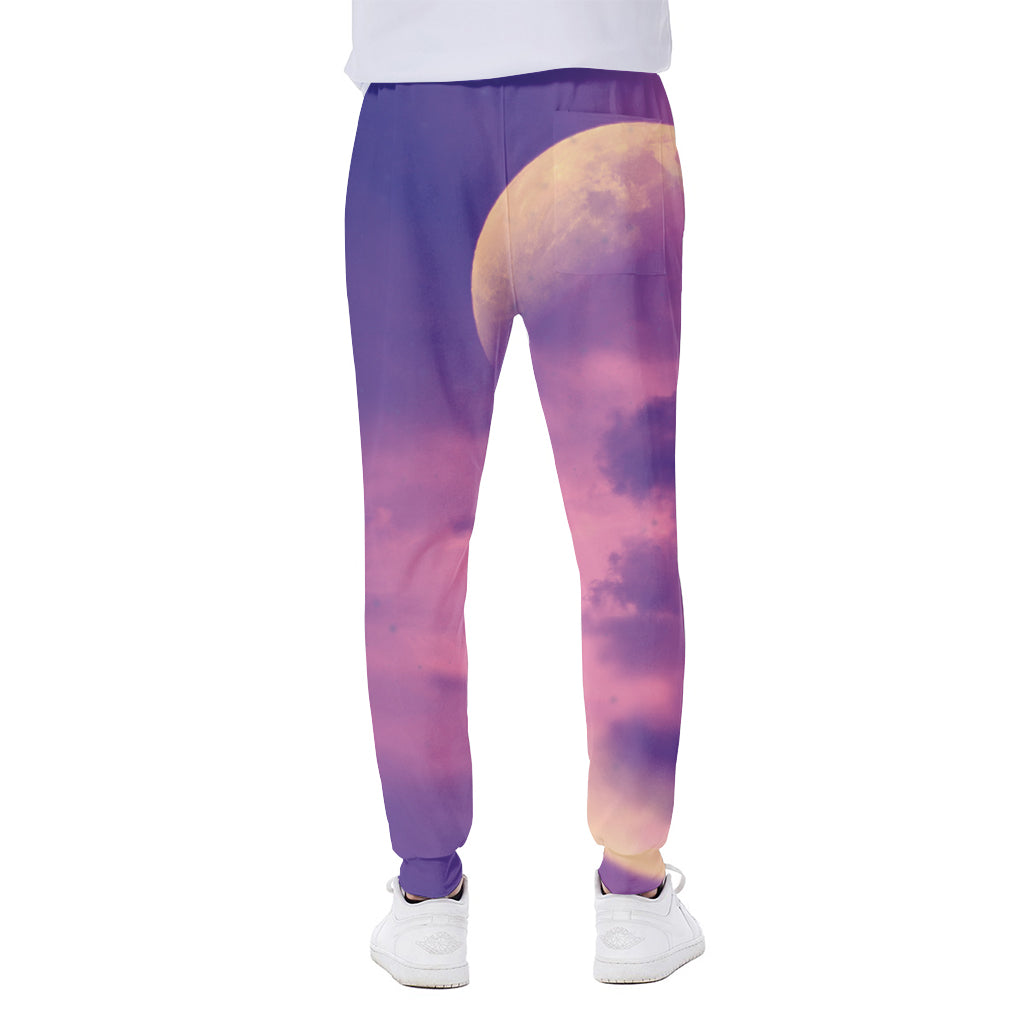Purple Sky And Full Moon Print Scuba Joggers
