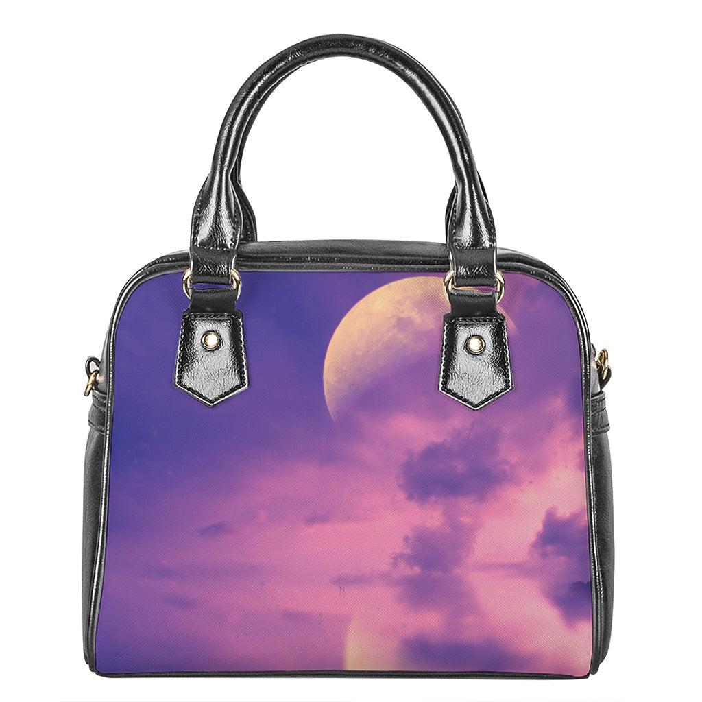 Purple Sky And Full Moon Print Shoulder Handbag