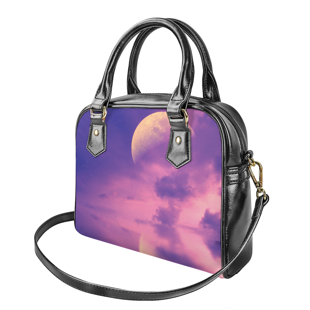 Purple Sky And Full Moon Print Shoulder Handbag