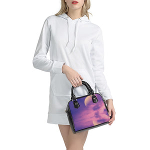 Purple Sky And Full Moon Print Shoulder Handbag