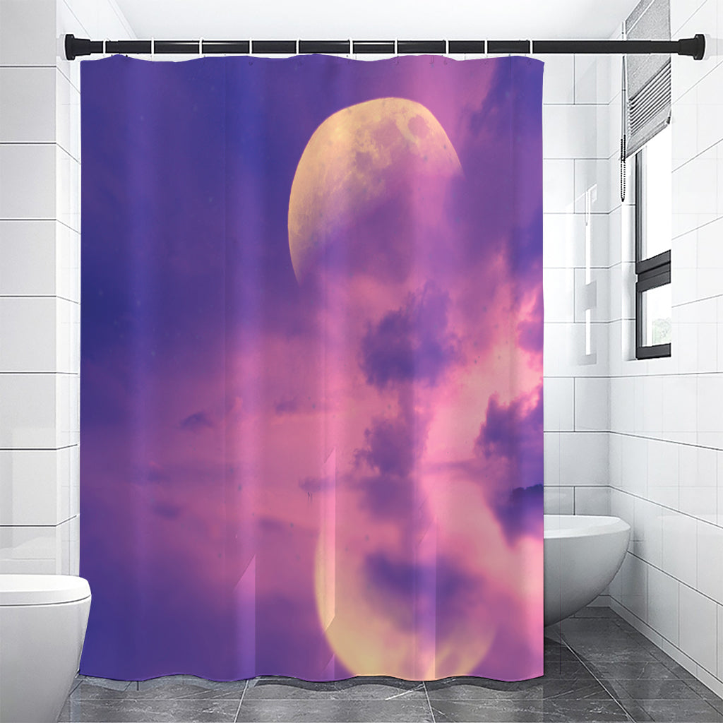 Purple Sky And Full Moon Print Shower Curtain